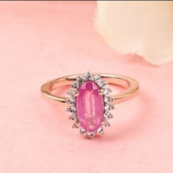 Genuine Pink Sapphire 💗 Ring Rose Gold/ Sterling Silver Size 6! - Picture 3 of 4